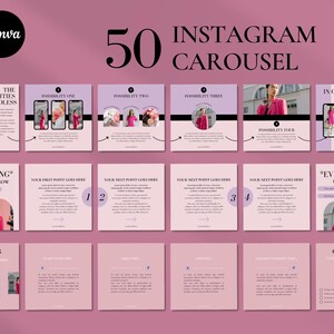 Bold Pink Instagram Carousel Template, Instagram Carousel Posts, Feminine Instagram Template, Pink Social Media Posts, Social Media Manager