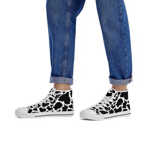 Black And Green Cow Print Men's High Top Shoes main image 0