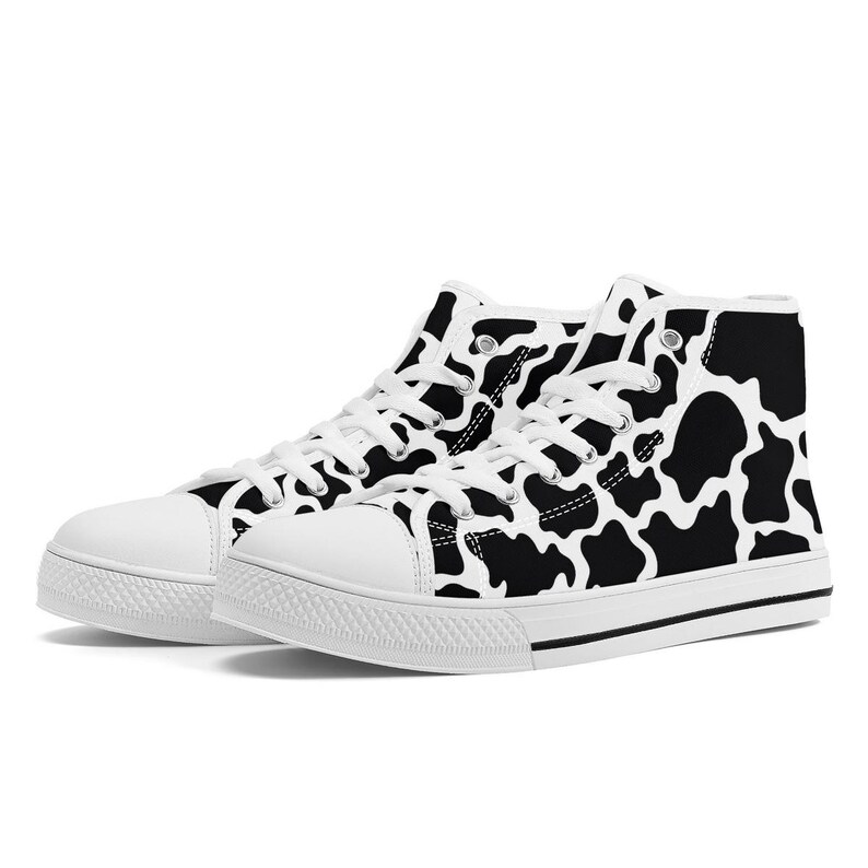 Pink And Grey Cow Print Men's High Top Shoes
