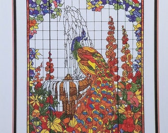 Cross Stitch Chart or Needlework Pattern Collector's Gallery Tiffany Stained Glass  Peacock Window Frank Memorial Oyster Bay