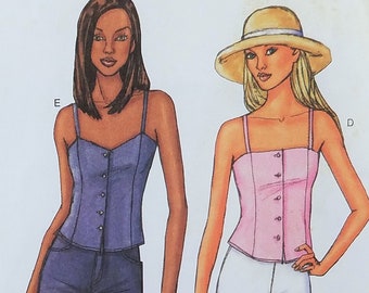 Y2K Corset Top Sewing Pattern Butterick 3389  Size 18 20 22 Front Button Blouse Princess Seams Easy to Sew