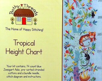 Bothy Threads Tropical Height Chart Cross Stitch Kit Metric Growth Embroidery Wall Hanging