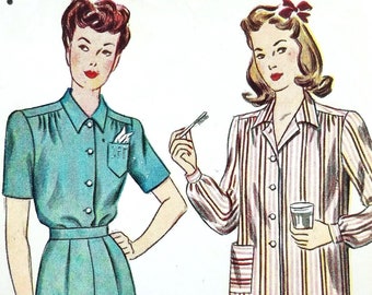 1940s Pajama Sewing Pattern Simplicity 1999 Bust 38 Two Piece PJ Set Top and Trousers