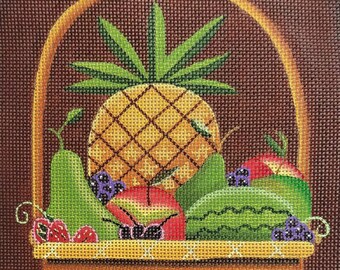 Needlepoint Canvas Fruit Basket Karen Cruden Ewe & Eye EWE 502 Handpainted 18 Mesh Still Life Hand Embroidery OOP