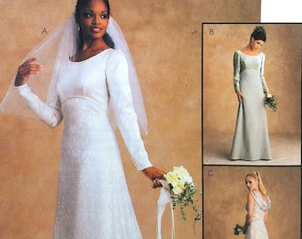 Empire Waist Formal Gown Sewing Pattern McCalls 9691 Size 14 16 18 Wedding or Bridesmaid Dress Train Plunge Back