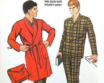 Pajama and Robe Sewing Pattern McCall's 2165 Size S 34 36 Mens or Unisex Loungewear and Travel Case