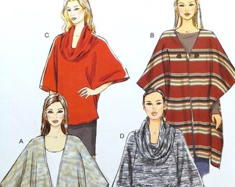 Wrap Poncho or Tunic Top Sewing Pattern Butterick B 5993 Size XS S M Cowl Neck Easy to Sew