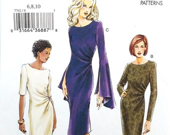 Fitted Dress Sewing Pattern Vogue 7762 Size 6 8 19 Side Pleats Extended Bell Sleeves