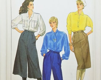 Vintage Pants Culottes or Skirt Sewing Pattern Simplicity 7605 Size 6 8 or 10 High Waist Wide Leg