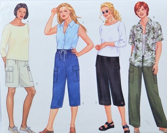 Plus Size Tops & Pants Sewing Pattern Butterick 6600 Size 16W 18W 20W Drawstring Waist Cargo Pockets Pullover or Button Front Blouse