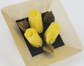 Vintage Reverse Carved Lucite Brooch Trio of Yellow Roses