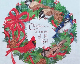 Christmas Wreath Cross Stitch Kit Bucilla 83218 Vintage Holidays Needlework Cushion or Pillow