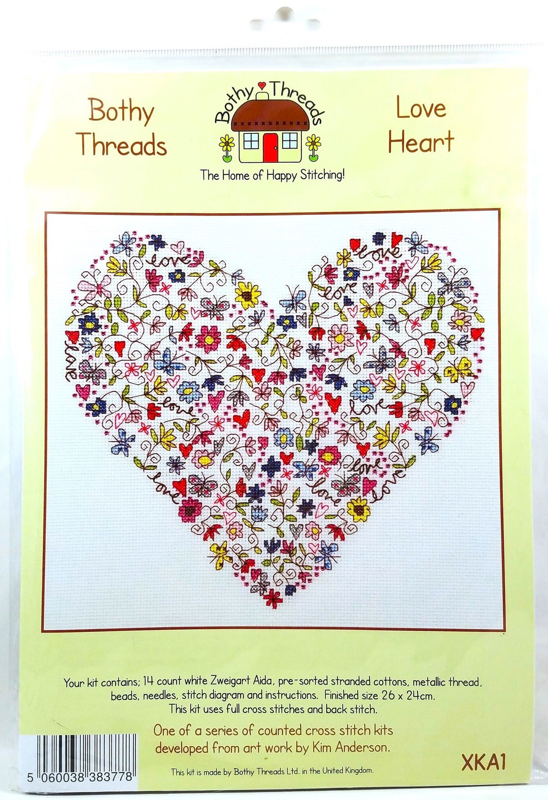Bothy Threads Love Heart Cross Stitch Kit Floral Embroidery Romantic