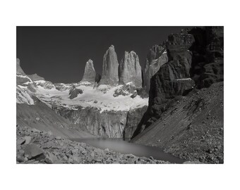 torres del paine, torres del paine national park, patagonia, black and white