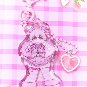 Super Sonico GloomyBear Glitter Acrylic  Epoxy Keychain and charm