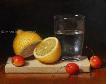 Lemon, Cherries and Water Glass, Reproduction Print