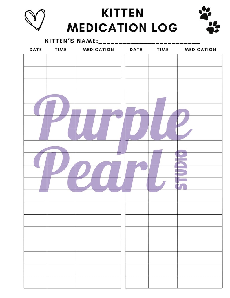 Kitten Care Tracking Sheets - Great for Fostering Kittens or Caring for ...
