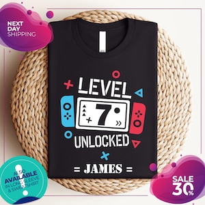 Custom Birthday Shirt | Level 7 Unlocked Shirt | Boy Gamer T-Shirt | Kids Birthday Party | level up birthday | 7 birthday shirt