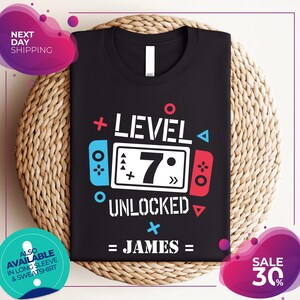 Custom Birthday Shirt | Level 7 Unlocked Shirt | Boy Gamer T-Shirt | Kids Birthday Party | level up birthday | 7 birthday shirt