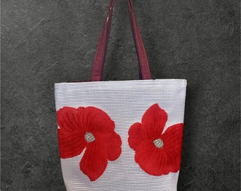 Upcycled Japanese Obi bag 10.6" x 9.4" x 2" (27 x 24 x 5cm)