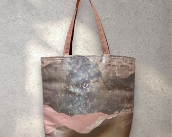 Vintage Japanese Kimono tote 10.6" x 9.4" x 2" (27 x 24 x 5 cm)