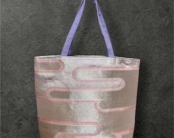 Pink Clouds vintage Japanese kimono bag 11.8" x 9.4" x 2.3" (30 x 24 x 6cm)