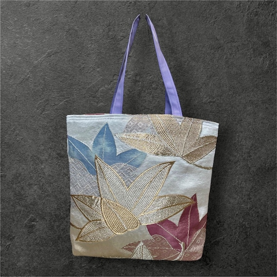 Antique Kimono botanical bag 10.6" x 9.4" x 2" (27 x 24 x 5 cm)