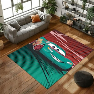 Cartoon Car Rug – Fun and Colorful Home Decor for Kids&#39; Room or Play Area, Play Room Rug, Nursery Decor, Rug for Gaming Decor