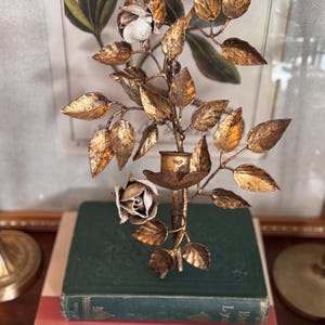 Vintage italienischer Tole Kerzenhalter - Gold Floral 30 cm x 19 cm