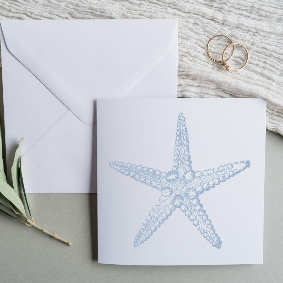 Dusty Blue Starfish Greeting Card: Coastal Beach Wedding Note - Etsy