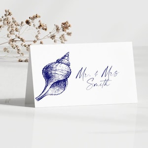 Beach Wedding Place Card Printable - Seashell Design - Instant Download Seating Card - Coastal Wedding Name Card Template