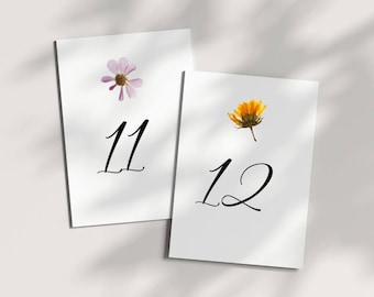 Pressed Flower Table Numbers: Boho Wedding Decor, 1 thru 20
