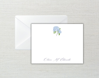 Custom Blue  Hydrangea Note Cards, Personalized Note Cards, Floral Note Cards for Gifts
