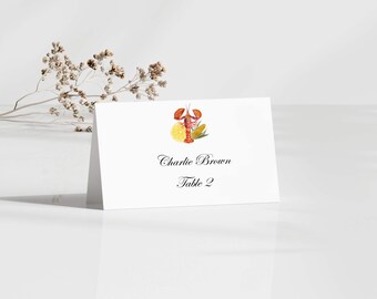 Lobster Place Cards, Rehearsal Dinner Place Cards, Lobster Boil Wedding Decor, Coastal, Nautical, Escort Cards, Set of 25