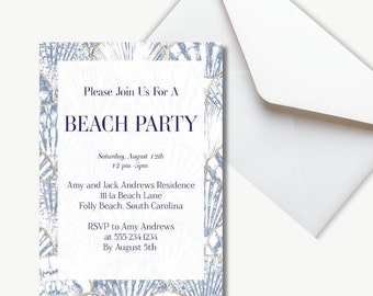 Party Invitations for Bridal Showers, Parties, Beach Themed Party  Invitation 5 x 7 Wedding Shower Invitation