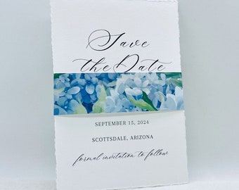 Blue Hydrangea Belly Bands for 5 x 7 Wedding Invitations, Botanical Belly Bands for Wedding Invitations, 1.5" ( 50 Pack)