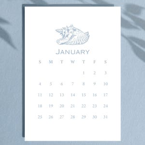 2026 Desktop Calendar, Beach Decor, Coastal Blue Shell Calendar, 5 x 7, Digital Download