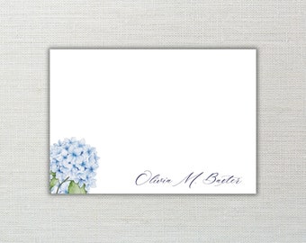 Custom Blue  Hydrangea Note Cards, Personalized Note Cards, Mini Note Cards