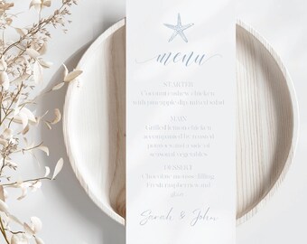 Beach Wedding Starfish Menu Card, Set of 25
