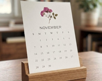 2027 Desk Calendar 5x7 | Pressed Floral Calendar | Botanical Desktop Calendar | White Linen Card Stock | Minimal Floral Office Decor
