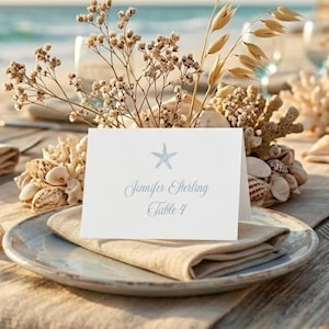 Beach Wedding Place Cards, Dusty Blue Starfish, Set of 100