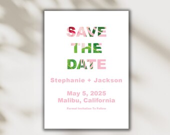 Save The Date Cards for Weddings, Pink and Green Tropical Save The Date Cards, 5 x 7
