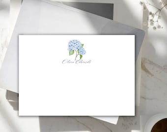 Custom Blue  Hydrangea Note Cards, Personalized Note Cards, Floral Note Cards for Gifts