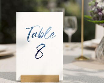 Table Number Wedding Blue Watercolor Table Number, Set of 20 by Gallery360Designs