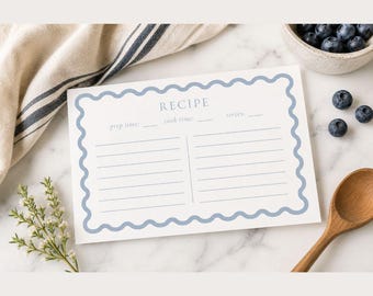 Dusty Blue Scalloped Recipe Cards, 4x6 Kitchen Stationery, Bridal Shower Gift Set of 12