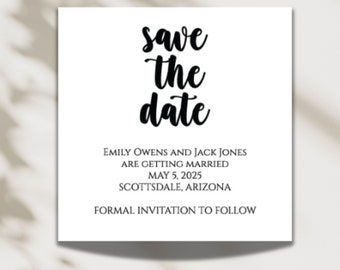 Black and White Save The Date Cards for Weddings, Square Save The Date Cards with Envelopes, Set of 10