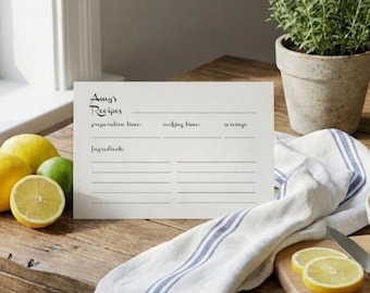 Personalized Recipe Cards on linen cardstock, 5x7 Heirloom Kitchen Gift, Set of 20