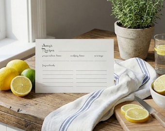 Personalized Recipe Cards on linen cardstock, 5x7 Heirloom Kitchen Gift, Set of 30