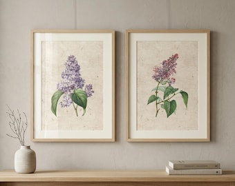 Set of 2 Vintage Inspired Pressed Flower Prints,  Wall Art (Unframed)