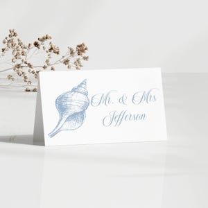 Beach Wedding Place Card Printable - Seashell Design - Instant Download Seating Card - Coastal Wedding Name Card Template